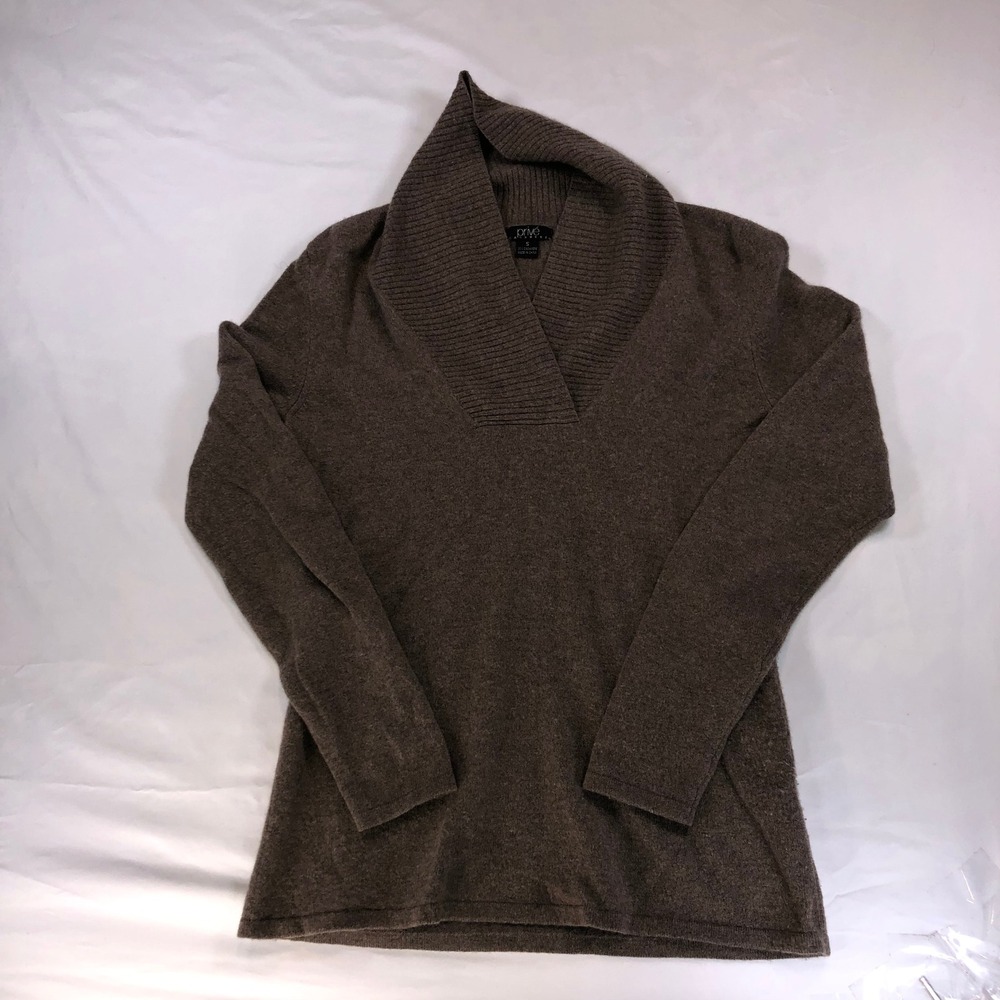 Prive Cashmere Brown Shawl Collar V-Neck Pullover Sweater Womens Small